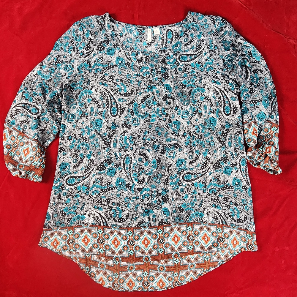 Cato Paisley Blouse - Blue and Orange